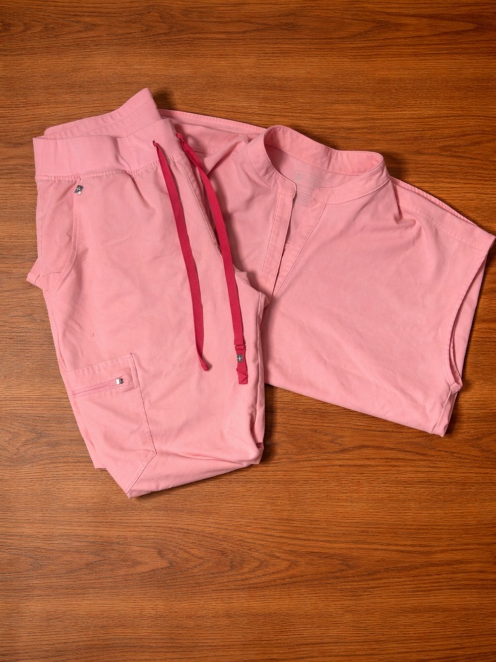 Figs Women's Pink Scrub Set with Dark Pink Drawstrings